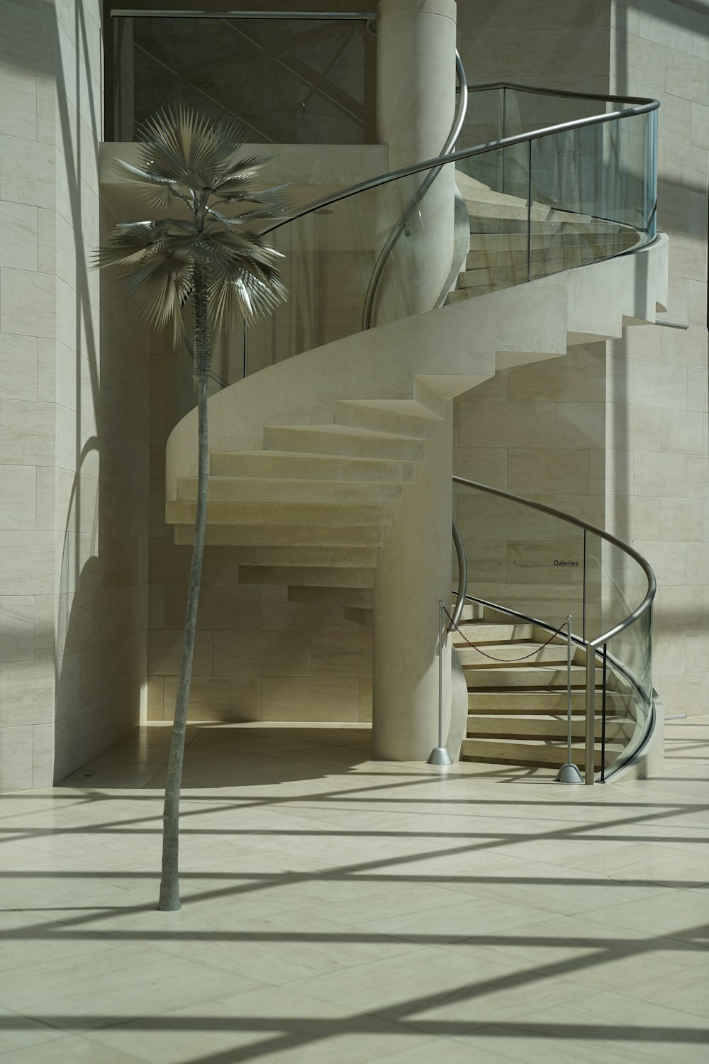 green palm tree near white concrete staircase