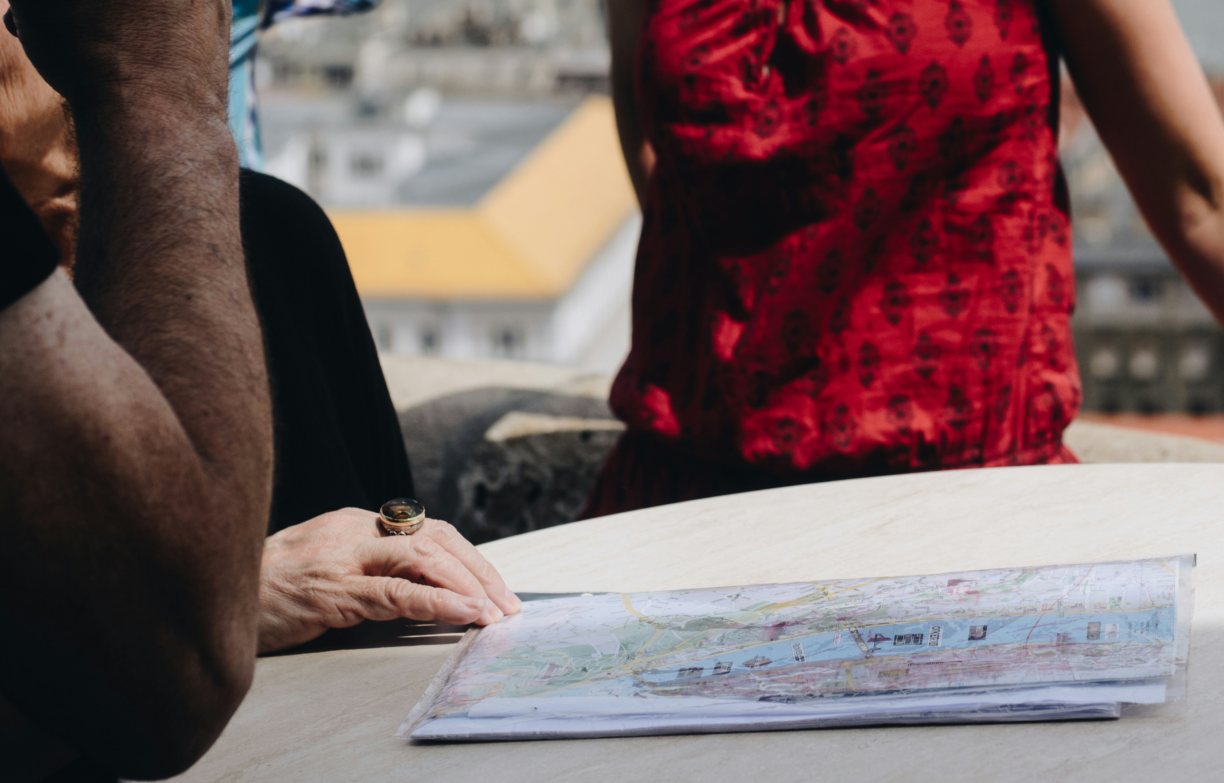 red shirt with white writing