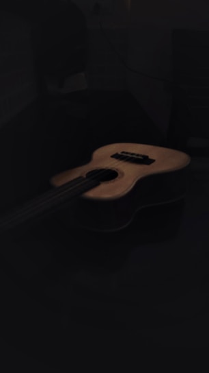 brown acoustic guitar on black background