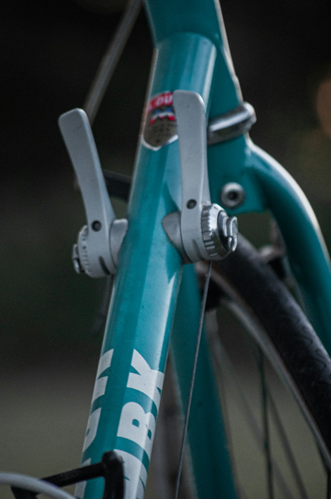 blue bicycle handle bar in tilt shift lens