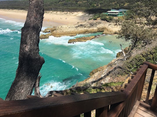 brown wooden fence near body of water during daytime in Stradbroke Island Australia