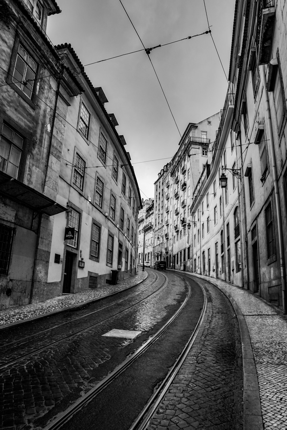 grayscale photo of a city street