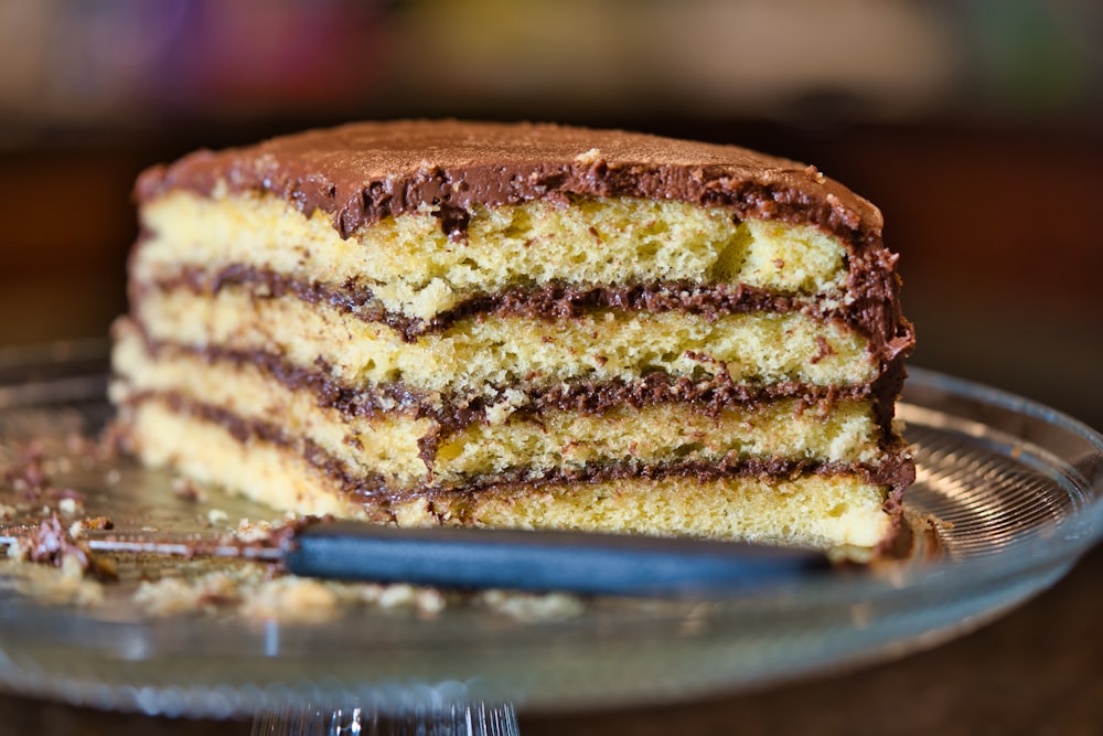 sliced cake on blue ceramic plate