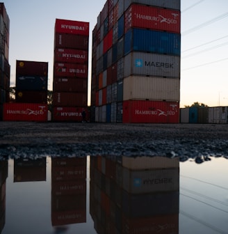 red and blue cargo containers on brown wooden dock during daytime