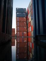 red and blue cargo containers