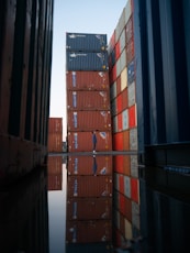 red and blue cargo containers