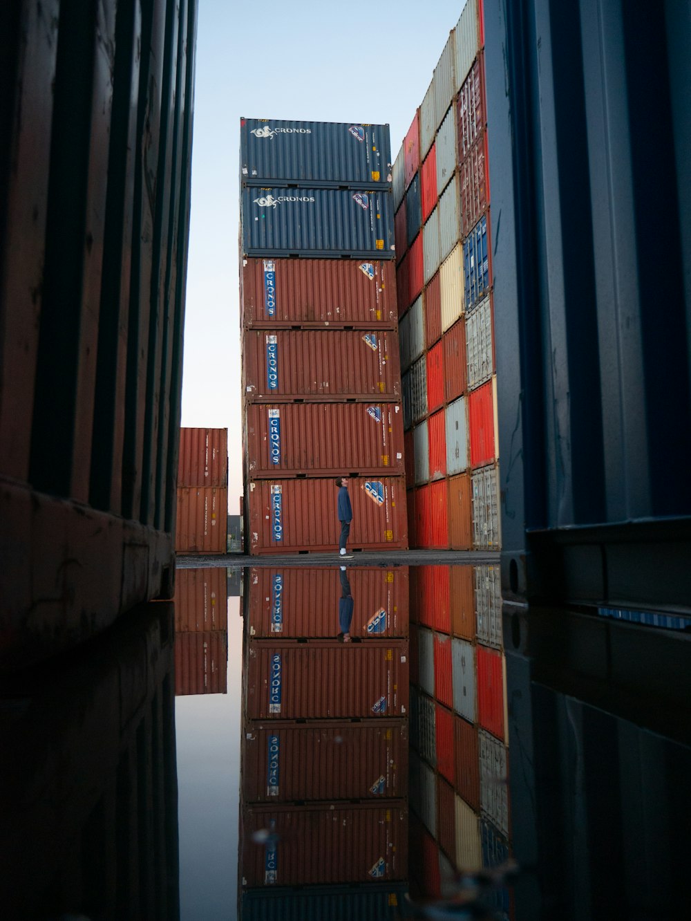 red and blue cargo containers