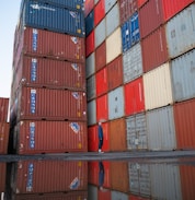 red blue and yellow intermodal containers