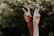A close-up of hands shaking in agreement outdoors with greenery in the background.