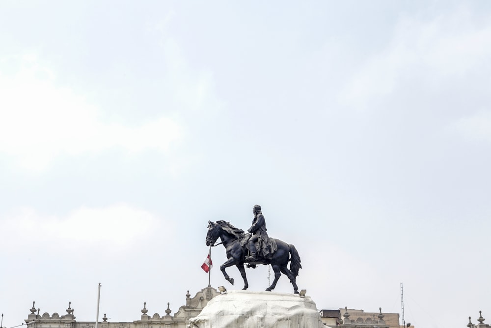 Statua del cavallo nero sotto il cielo bianco durante il giorno