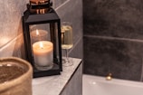 Inviting hammam spa area with flickering candles and mosaic tiles