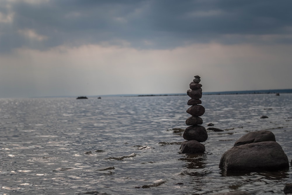 gray rocks on sea shore during daytime