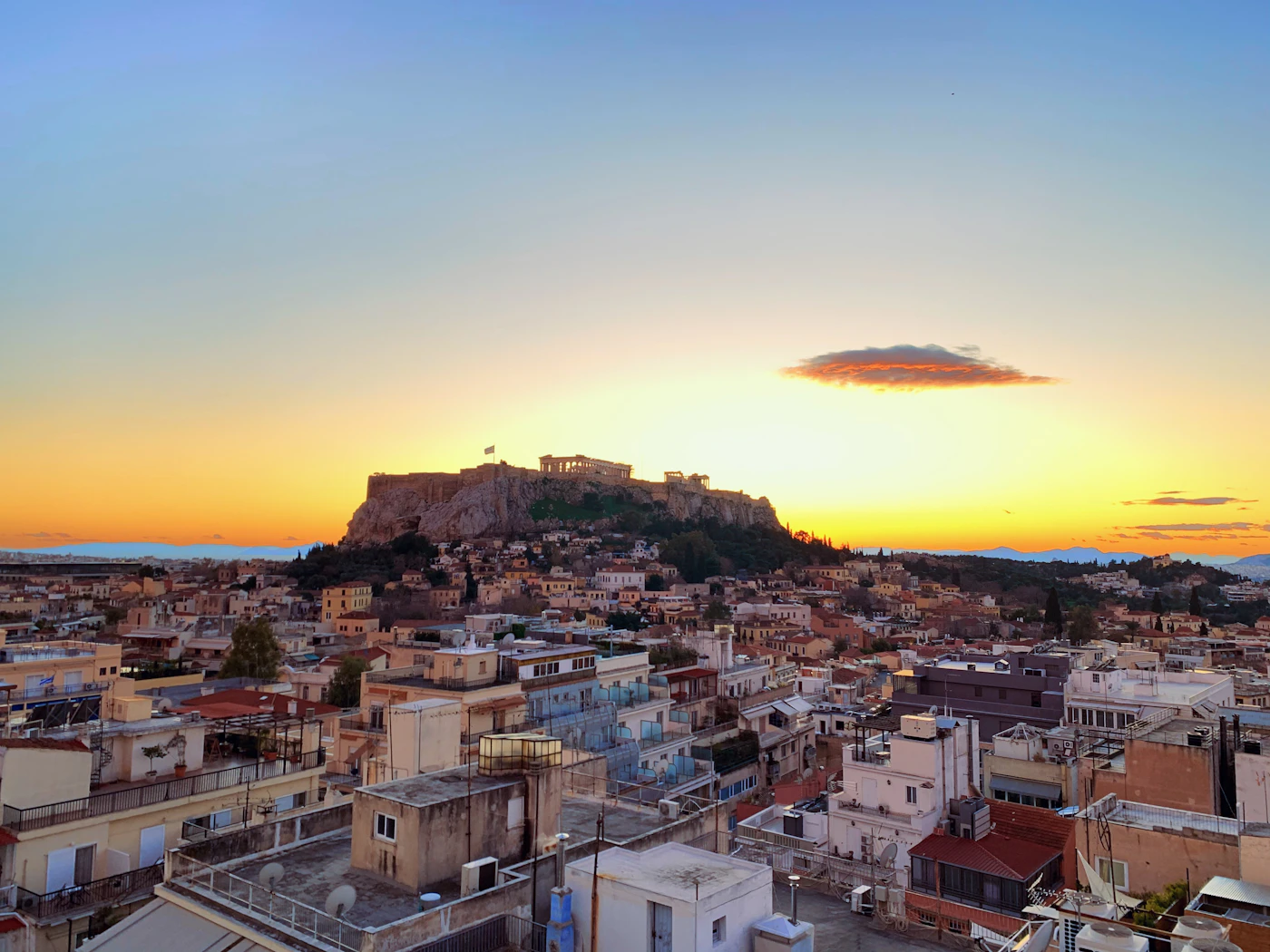 Acropolis of Athens during golden hour