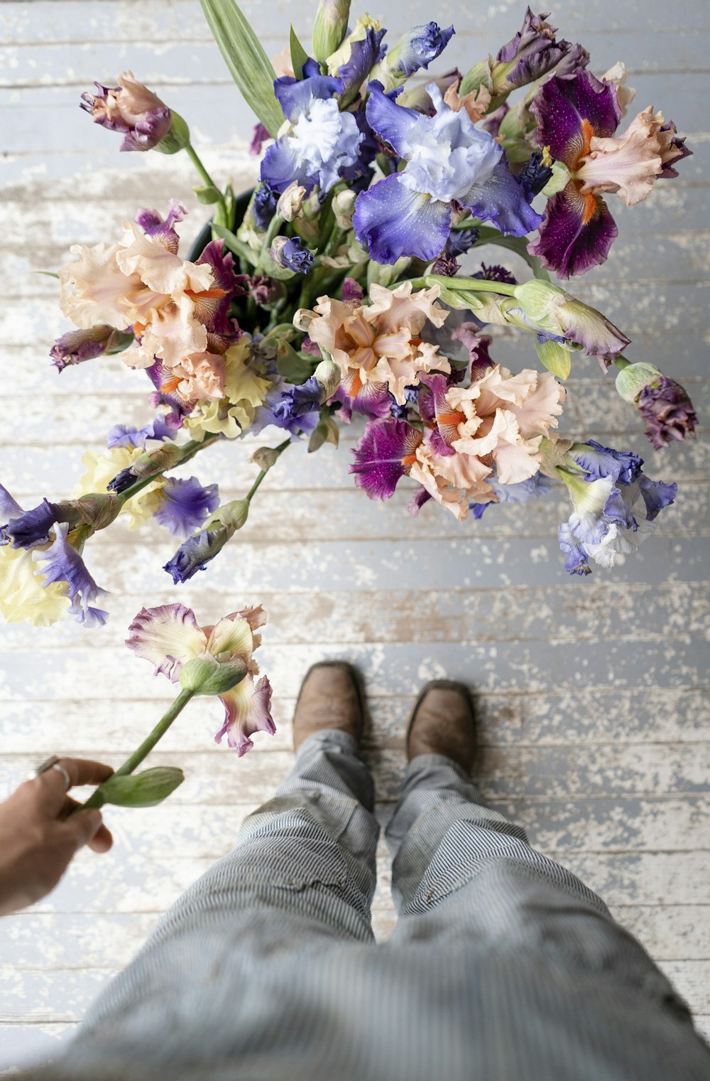 purple and white flower bouquet