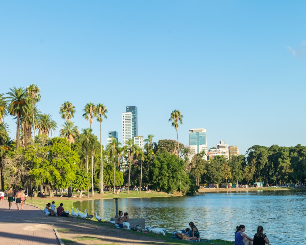 people sitting on concrete bench near body of water during daytime