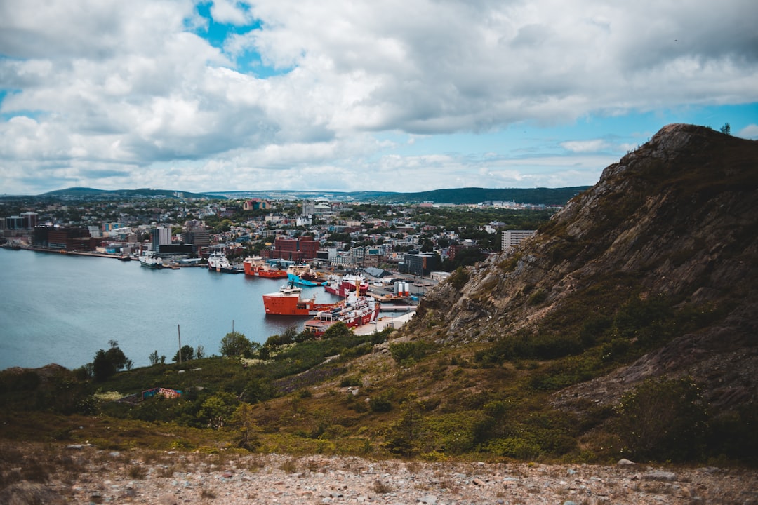 houses on mountain near body of water under blue and white cloudy sky during daytime