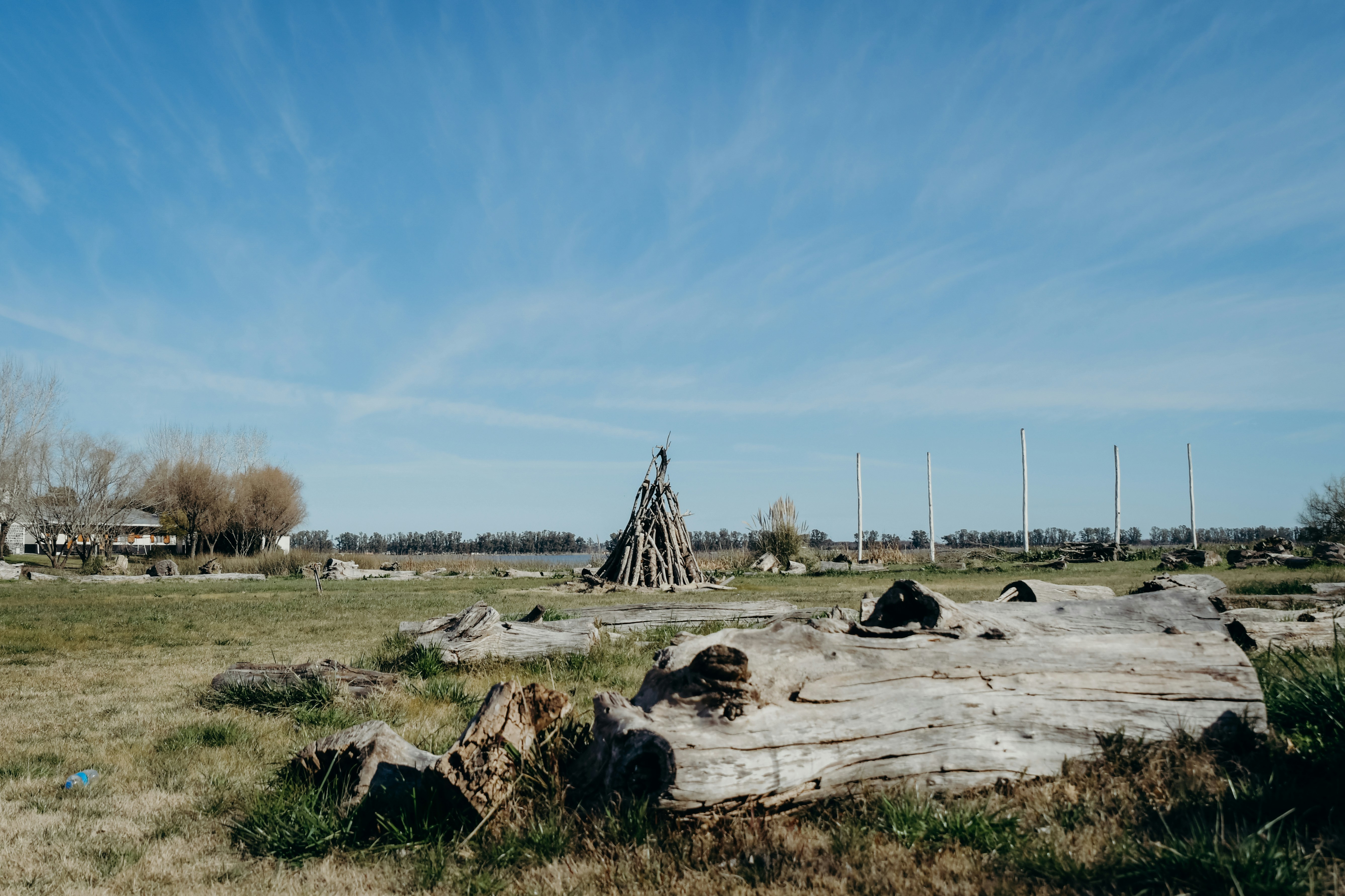 낮에는 하얀 모래 위에 갈색 나무 스탠드