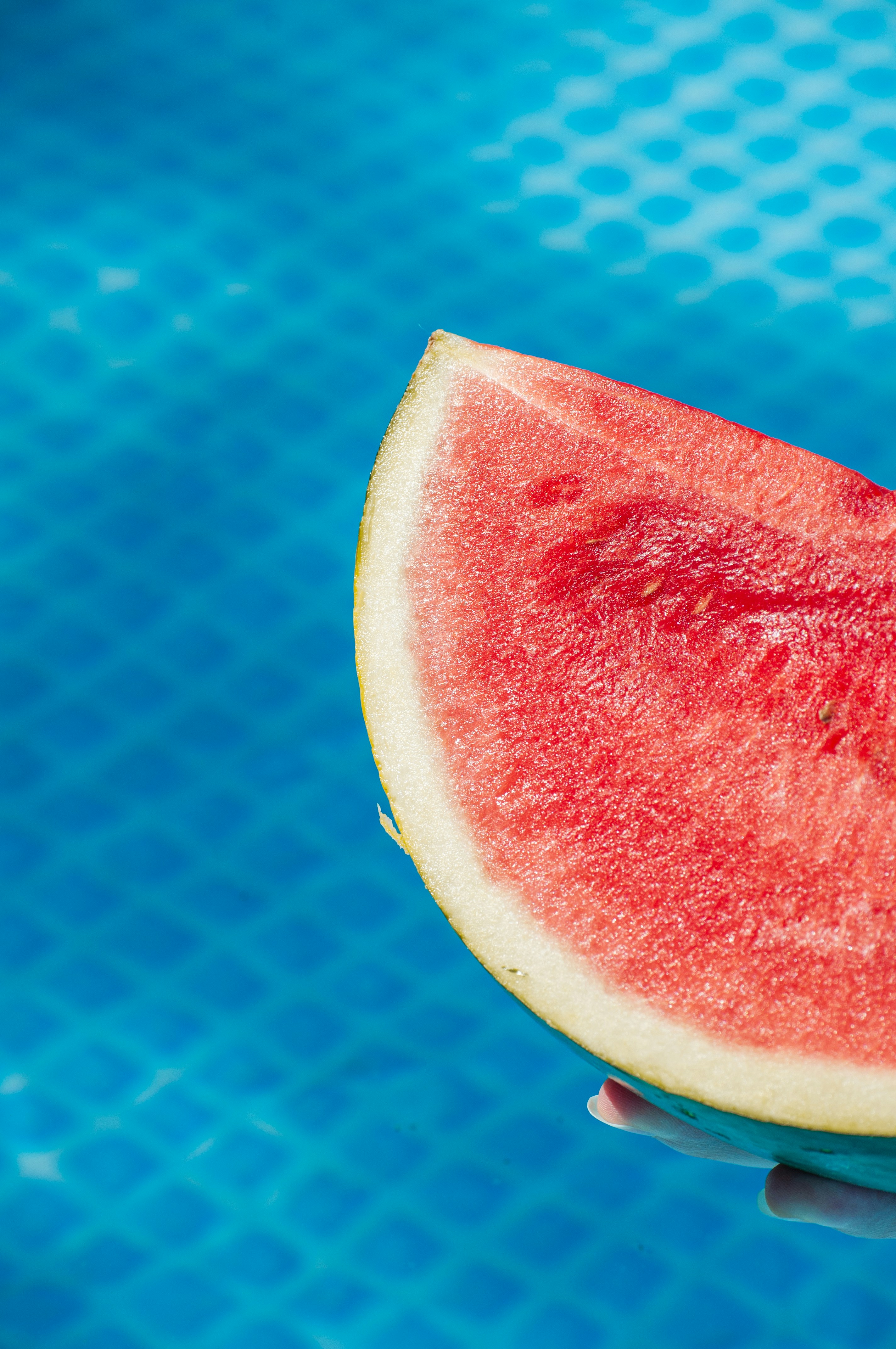sliced watermelon on blue surface