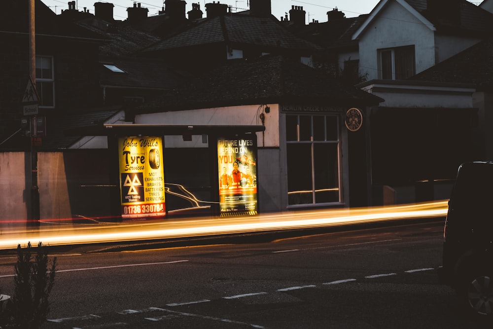 a long exposure shot of a gas station