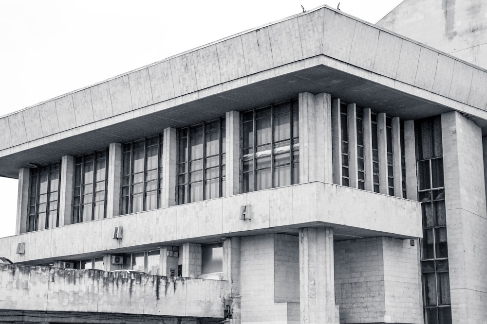 grayscale photo of concrete building