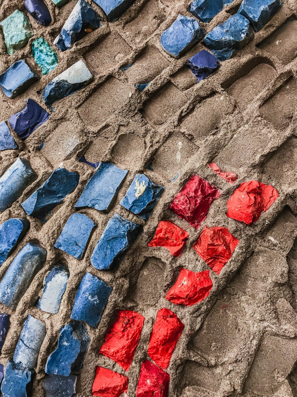 red and blue concrete blocks