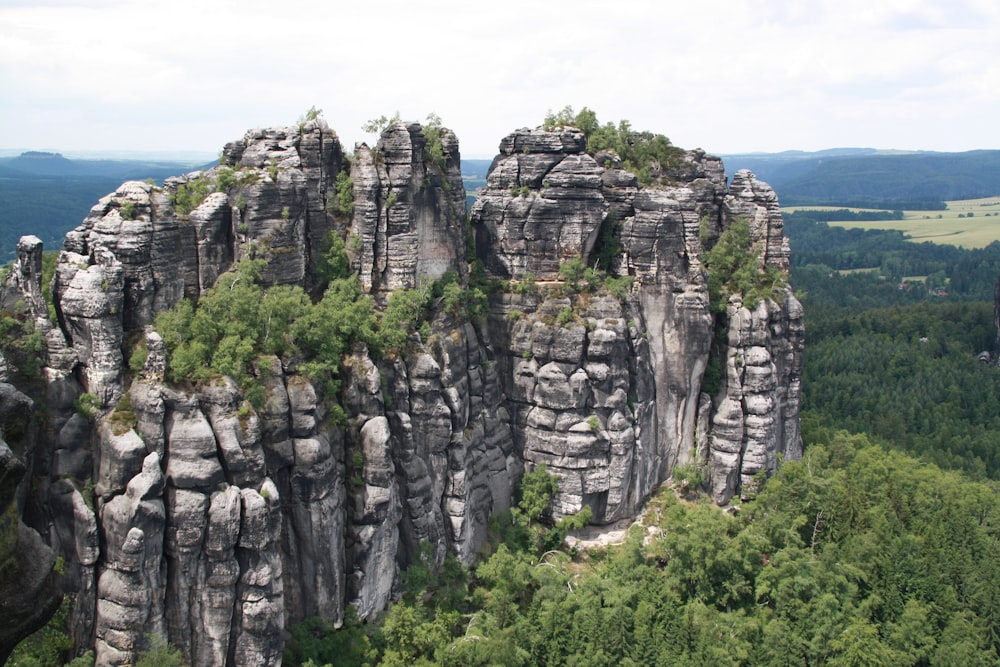 montanha rochosa cinzenta perto de árvores verdes durante o dia