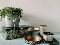 Stylish trays showcasing various garden accessories.