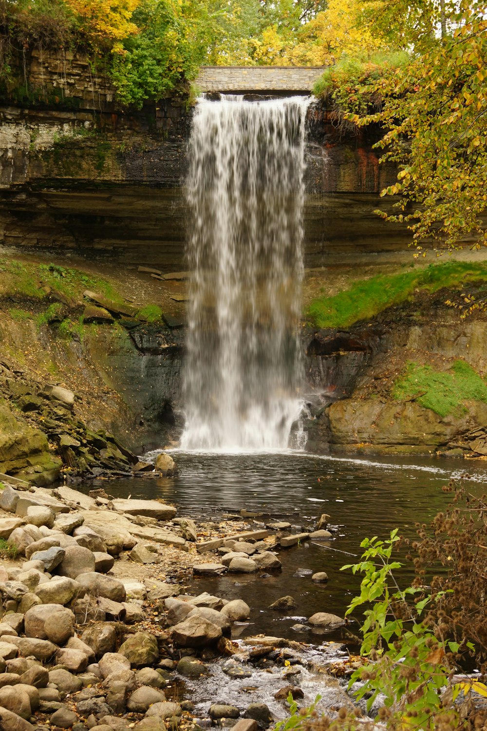 water falls on rocky ground