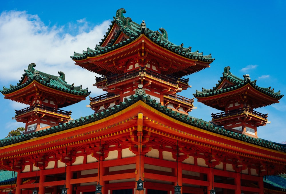 red and black pagoda temple under blue sky during daytime