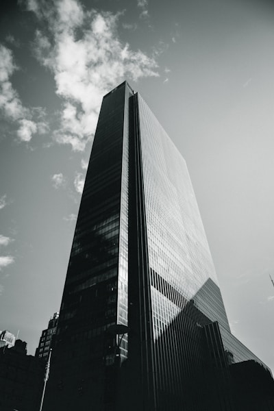 grayscale photo of high rise building