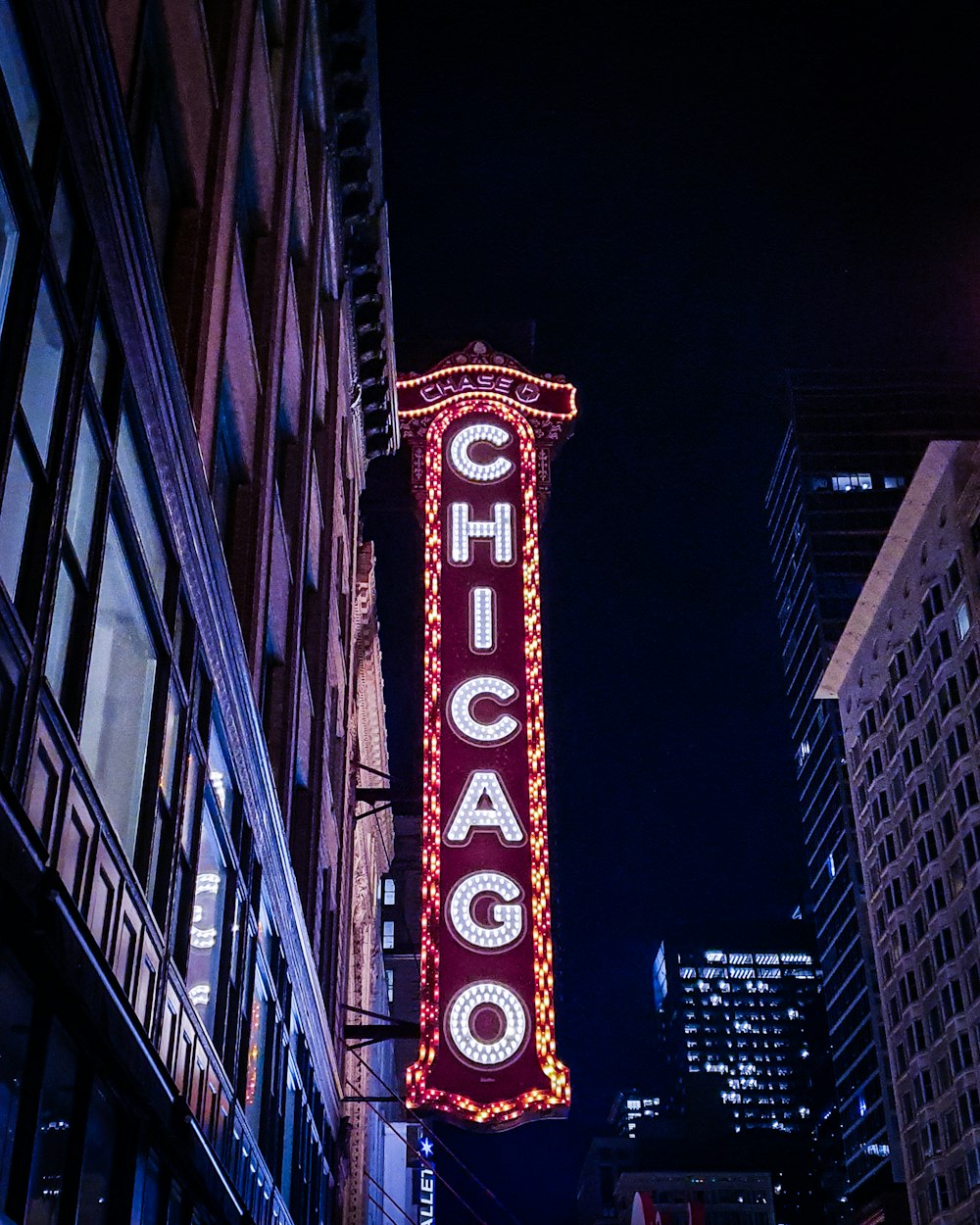 red and white chicago signage