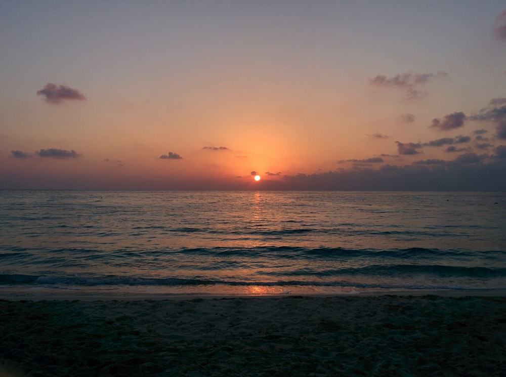 body of water during sunset