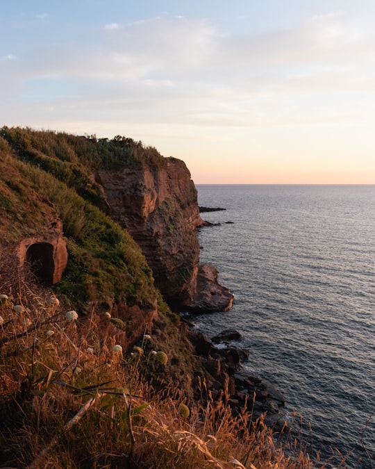 brown and green mountain beside body of water during daytime in Ventotene Island Italy