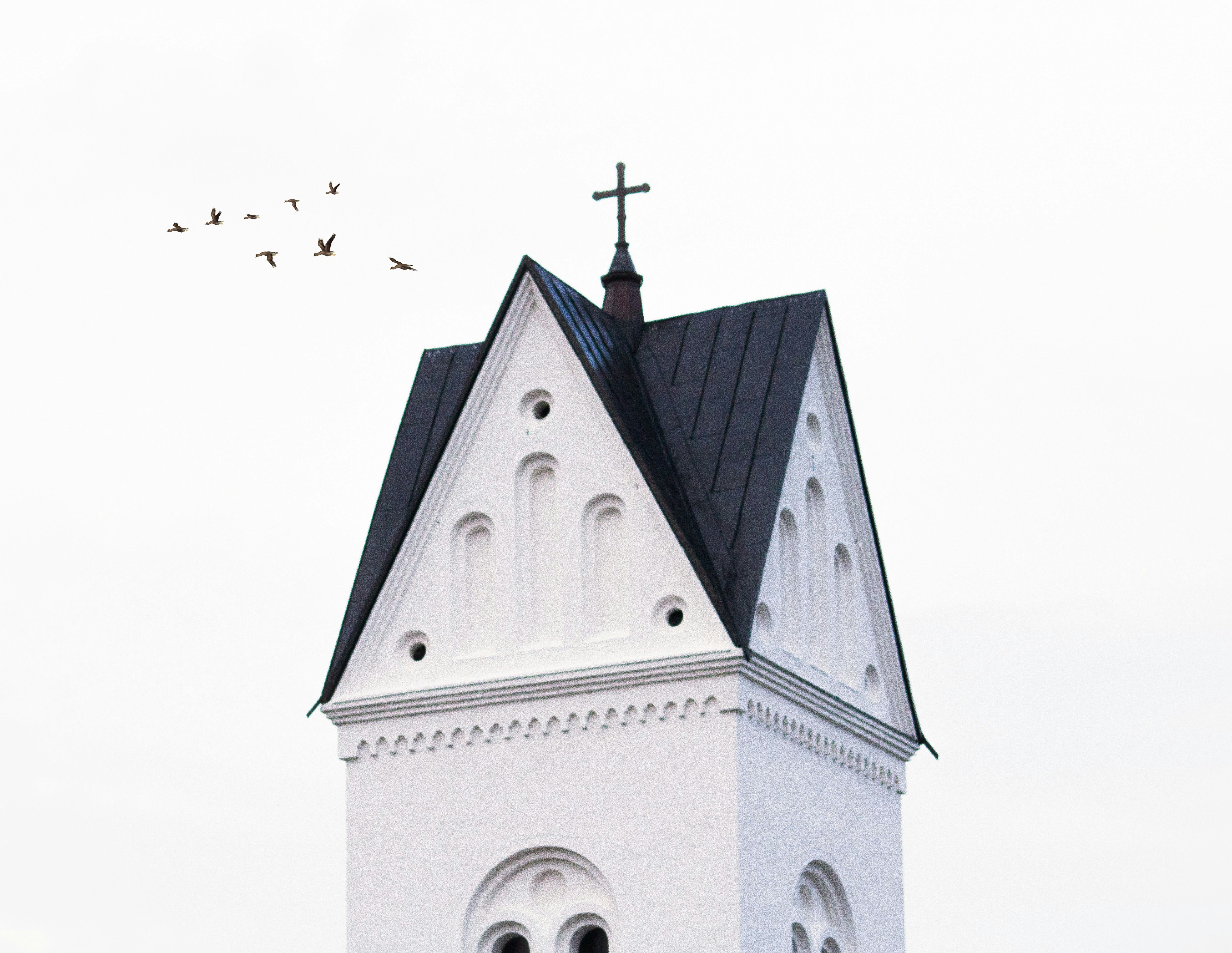 white church under gray sky
