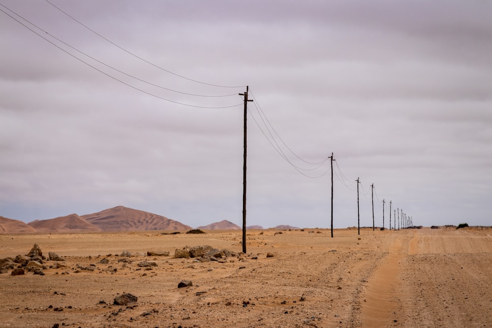 brown wooden electric post on brown sand during daytime