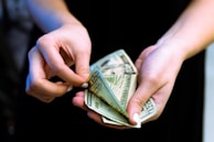 person holding fan of 100 us dollar bill