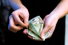 person holding fan of 100 us dollar bill
