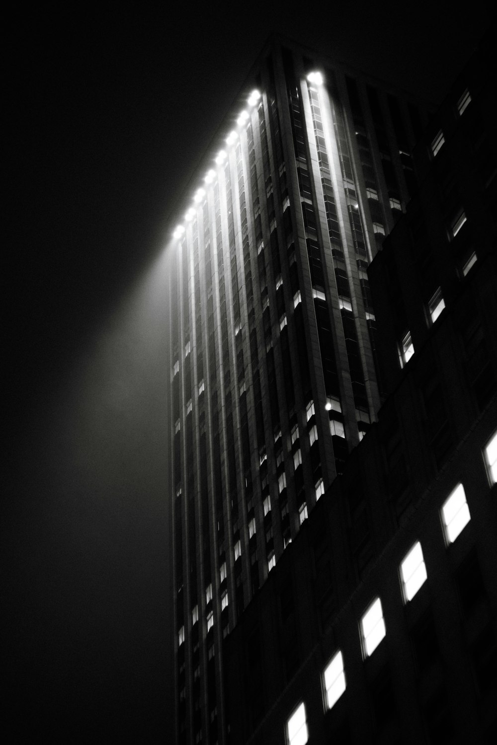 black and white high rise building