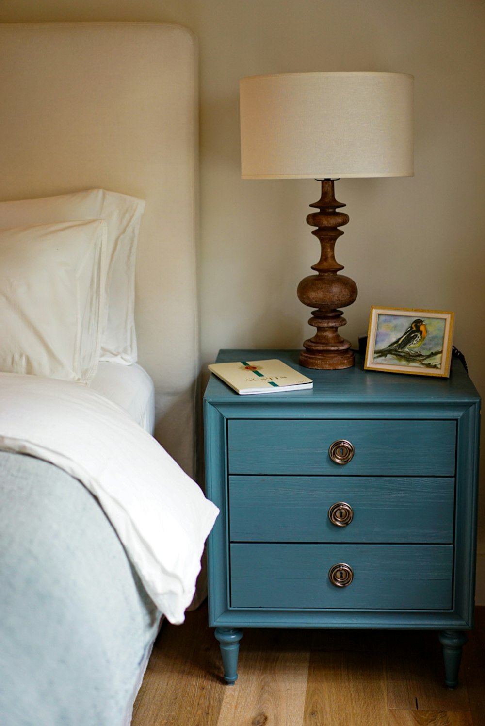 brown wooden 2 drawer nightstand