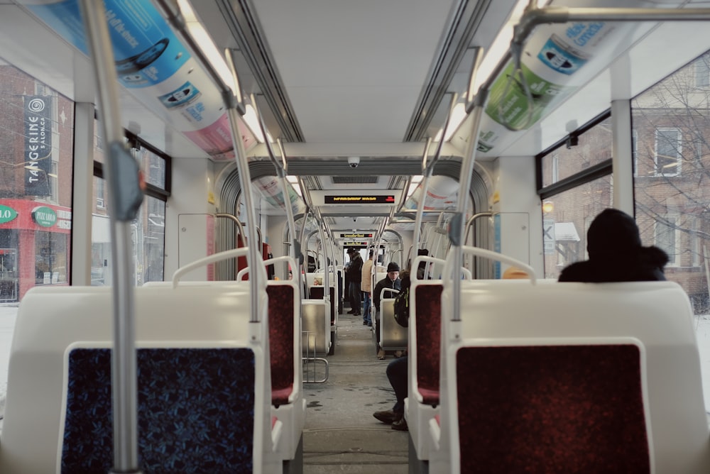 white and blue train seats