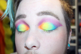 Artistic shot of colorful eyeshadow blending seamlessly on a model’s eyelids.