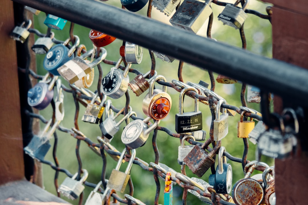 padlock on black metal fence