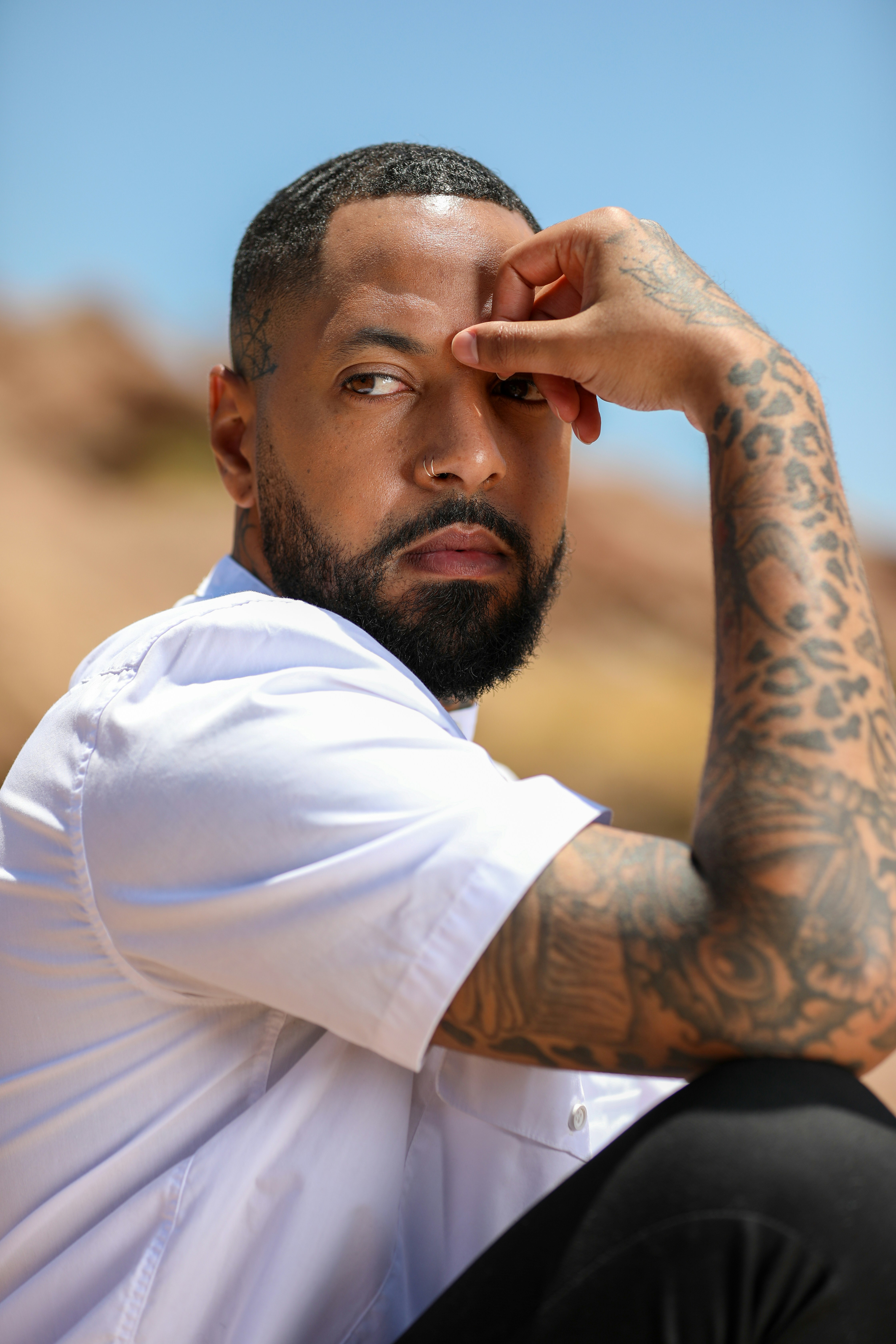 Man In White Dress Shirt With Arm Tattoos Photo Free Los Angeles Image On Unsplash