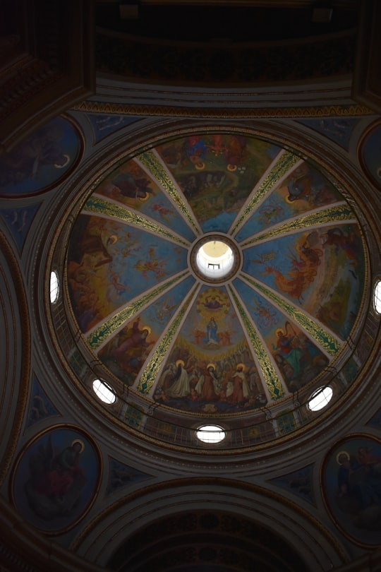 blue and brown dome ceiling in Stella Maris Monastery Israel