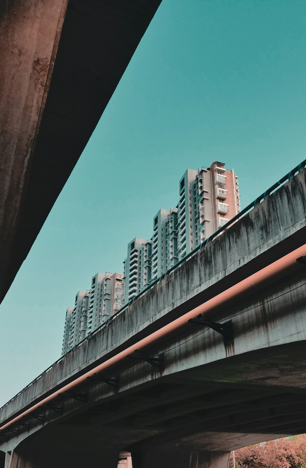 brown bridge over city buildings during daytime