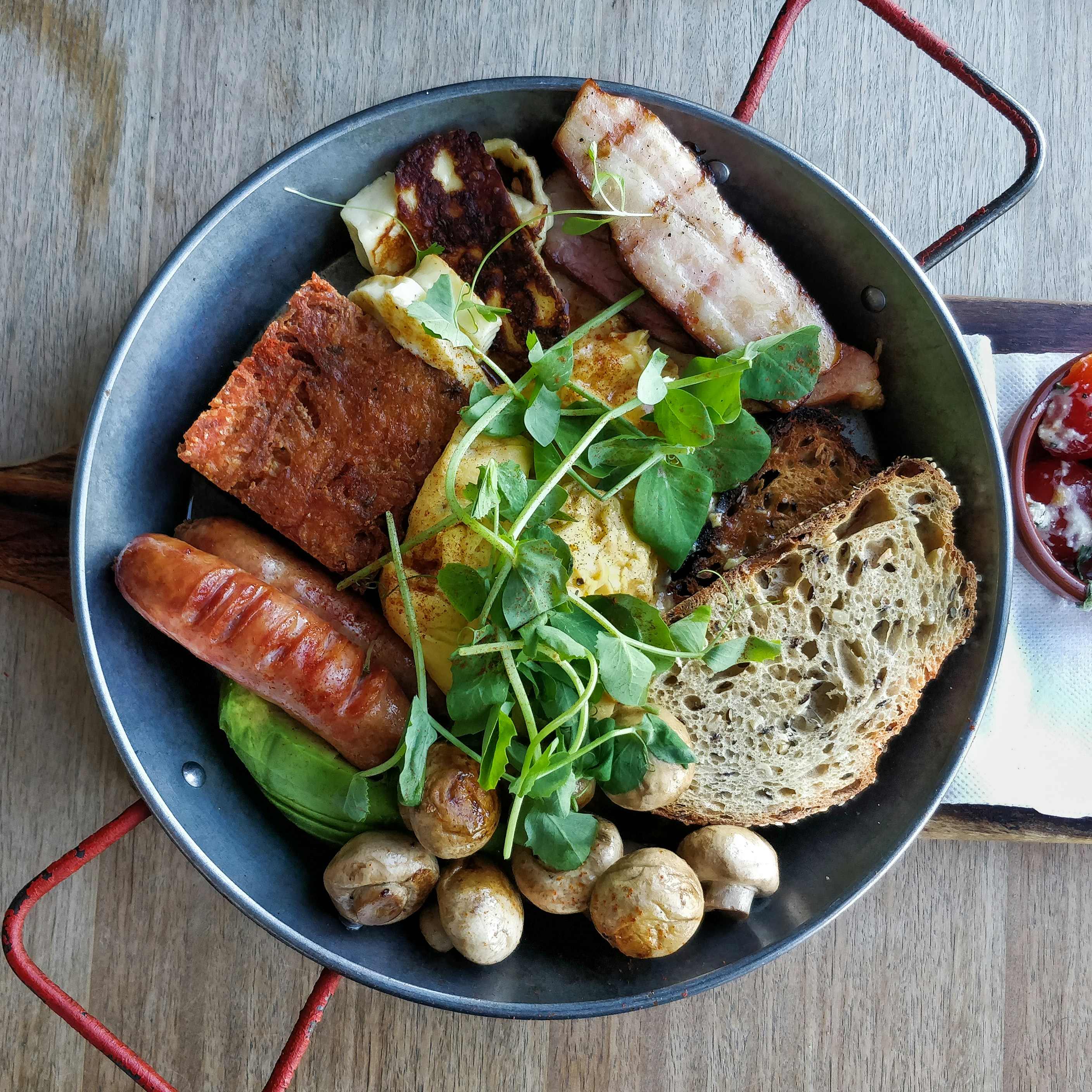 cooked food on black round plate
