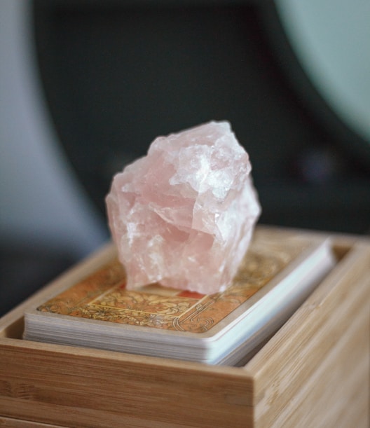 white crystal on brown wooden table