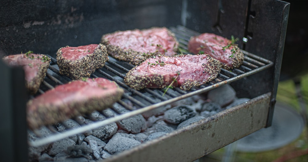 grilled meat on gray grill