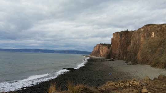 brown rock formation near body of water during daytime in Cape d'Or Canada