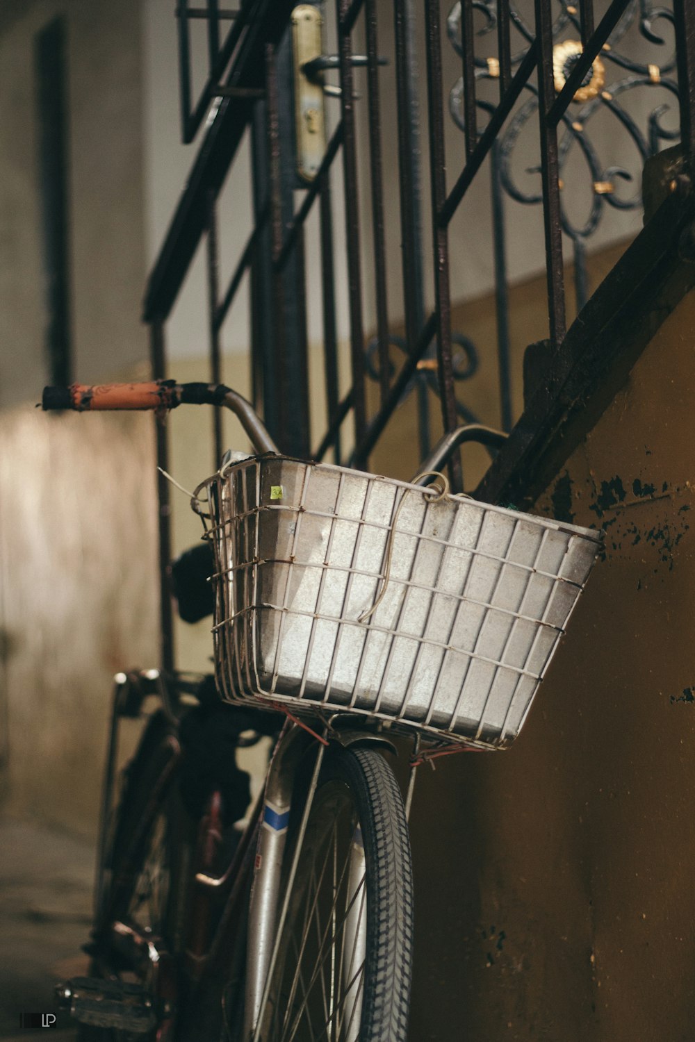 black and white bicycle with basket